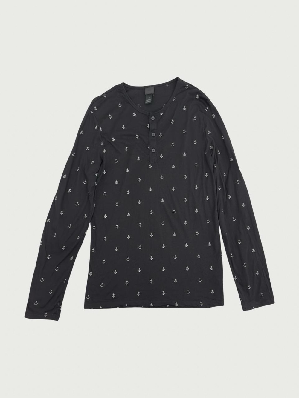Anchor Print Henley Long Sleeve Tee